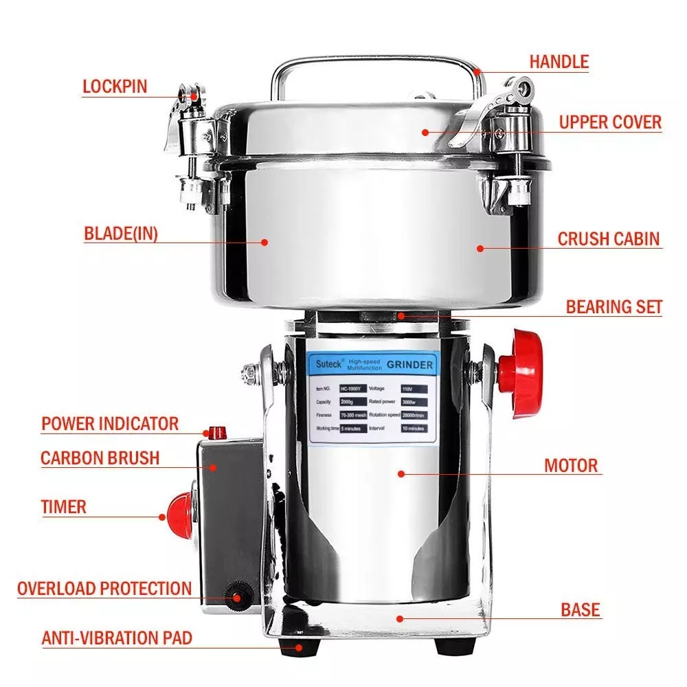 Molino Eléctrico Pulverizador Semillas Hierbas, Granos 2000g 5
